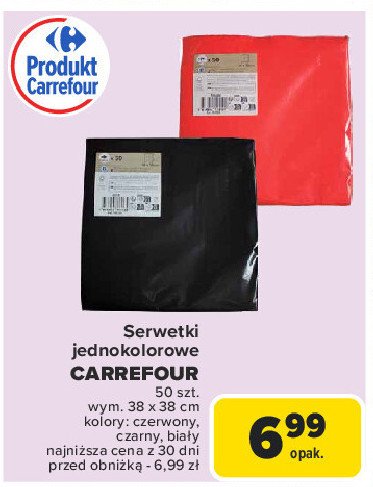 Serwetki 30 x 30 cm czerwone Carrefour promocja w Carrefour Market