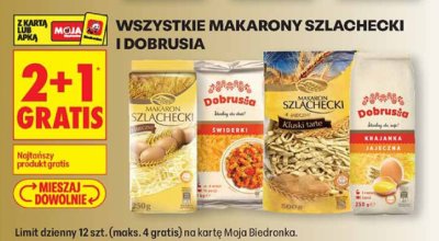 Wszystkie makarony Szlachecki i Dobrusia 2+1 GRATIS promocja w Biedronka