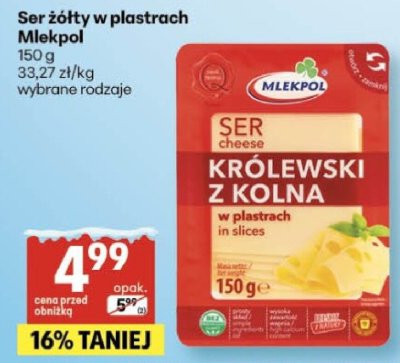 Ser żółty w plastrach Mlekpol promocja w Delikatesy Centrum
