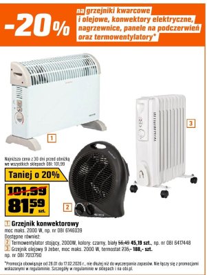 Grzejnik konwektorowy turbo, 2000W, kolory: czarny, biały promocja w OBI