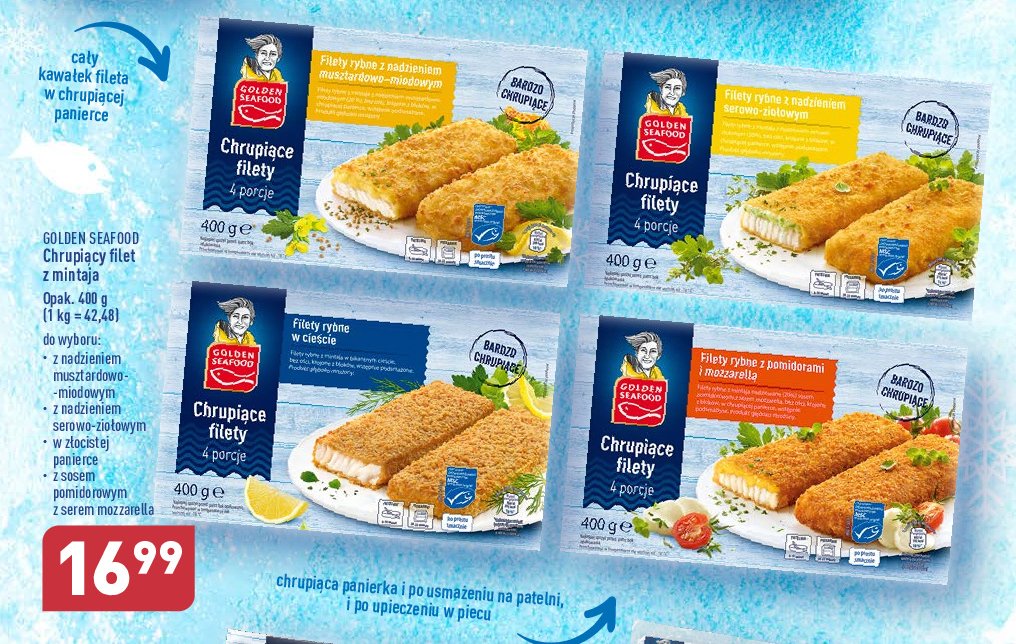 Filety z mintaja w panierce z sosem musztardowo-miodowym Golden seafood promocja