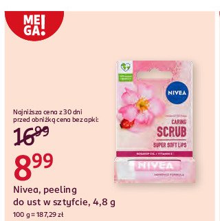 Peeling do ust super soft lips dzika róża Nivea caring scurb promocja w Rossmann