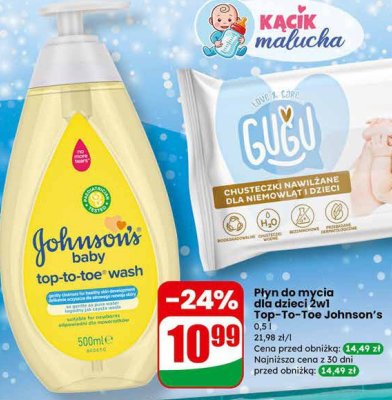 Chusteczki nawilżane 99% wody Gugu promocja w Dino