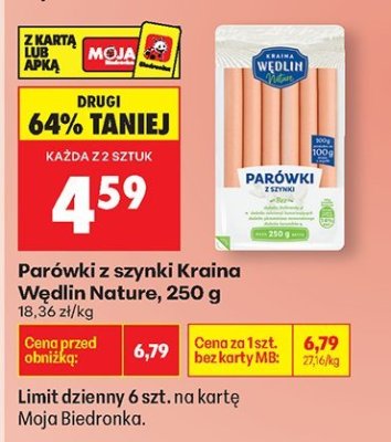 Parówki z szynki Kraina Wędlin Nature, 250 g promocja w Biedronka