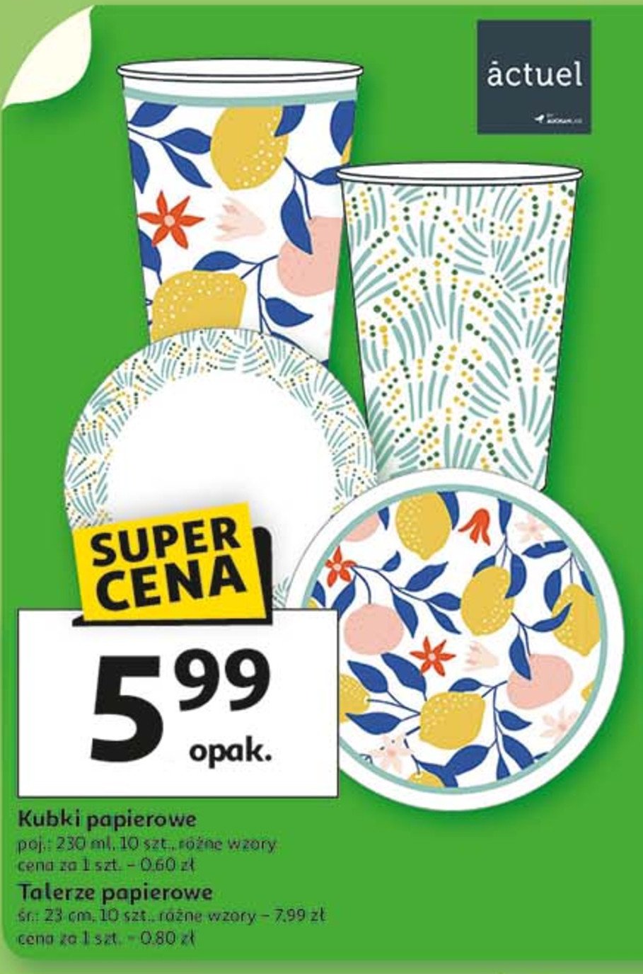 Talerze papierowe eco 23 cm Actuel promocja w Auchan