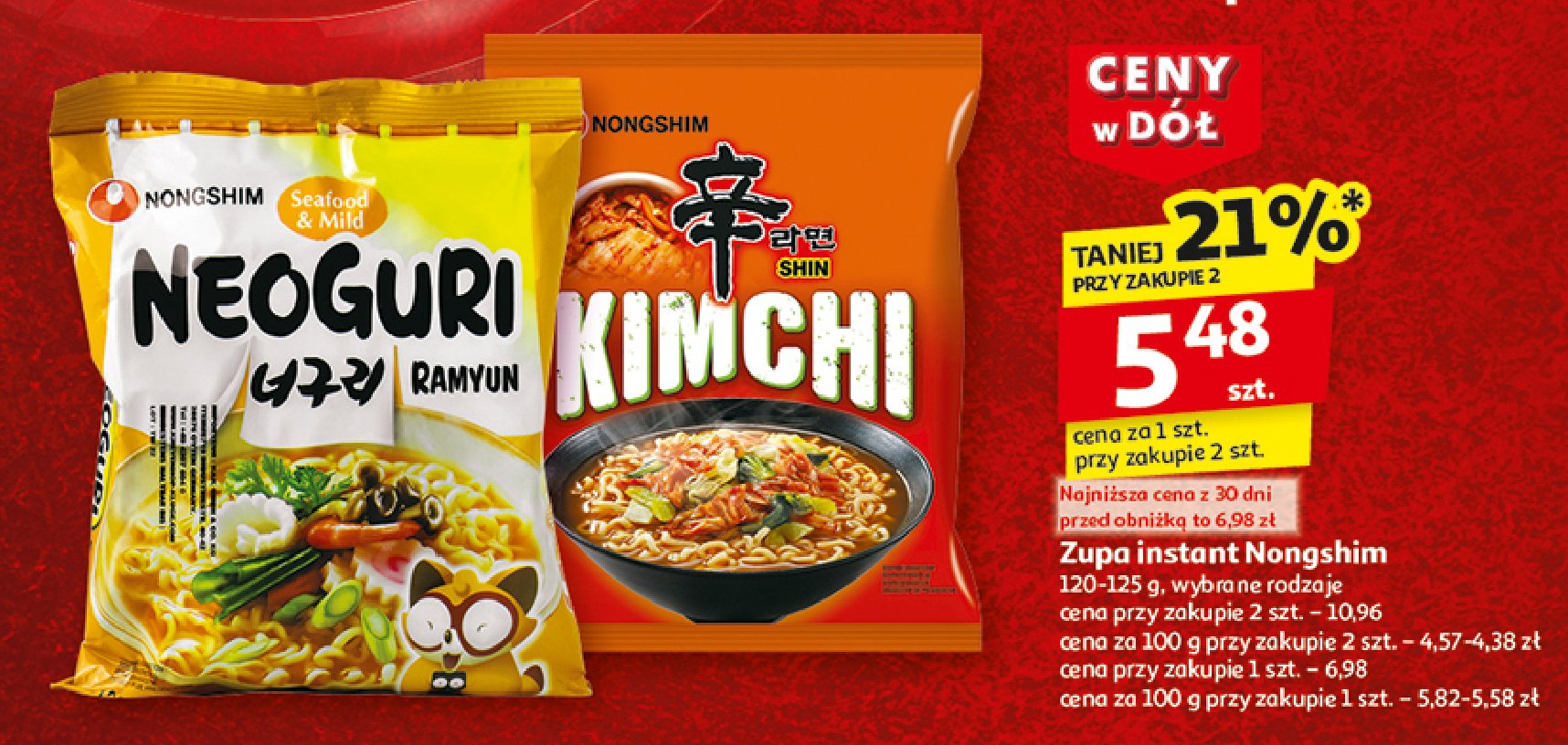 Zupa kimchi ramen Nong shim promocja w Auchan