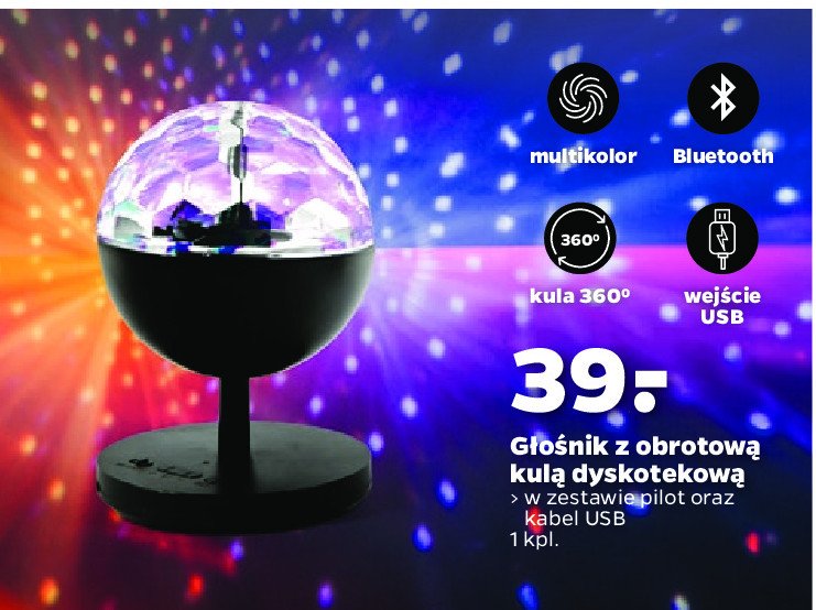 Głośnik bezprzewodowy z radiem i kulą dyskotekową promocja