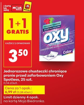 Chusteczki jednorazowe Oxy Spotless Color, 25 szt. promocja w Biedronka