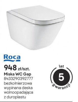 Miska WC Gap Roca bezkołnierzowa wypinana deska wolnoopadająca z duroplastu promocja w Castorama