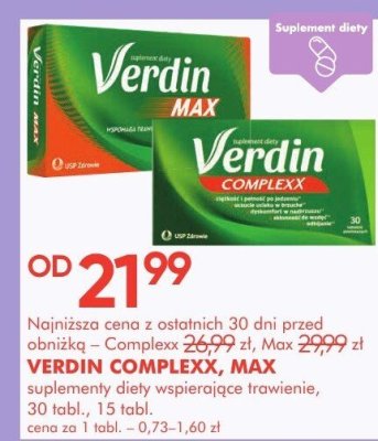 VERDIN COMPLEXX, MAX suplementy diety wspierające trawienie promocja w Super-Pharm