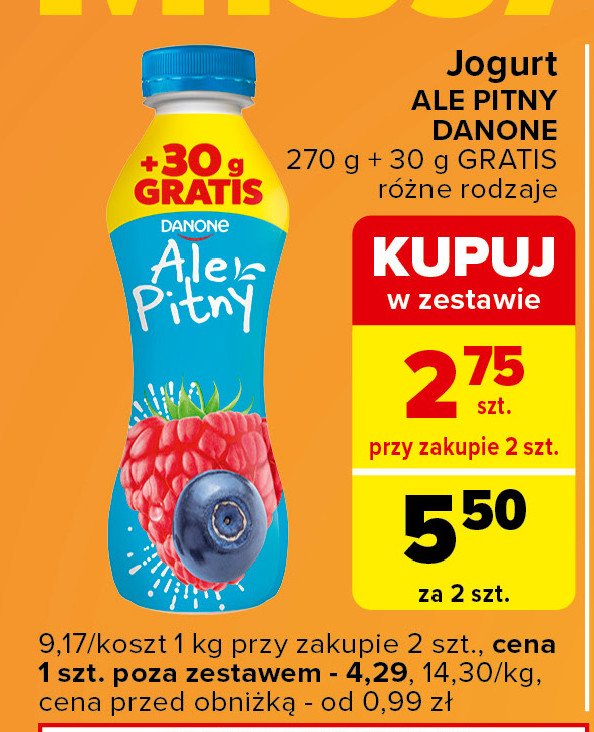 Jogurt malina-jagoda Danone ale pitny Ale danone promocja w Carrefour Express