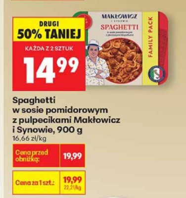 Spaghetti w sosie pomidorowym z pulpecikami Makłowicz i Synowie, 900 g promocja w Biedronka