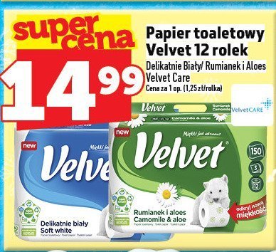 Papier toaletowy Velvet 24 rolki Delikatnie Biały/Rumianek i Aloes Velvet Care/Luksusowy jaśminowy promocja w TOPAZ