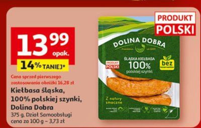 Kiełbasa śląska 100% polskiej szynki Dolina Dobra promocja w Auchan