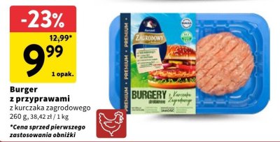 Burger z przyprawami z kurczaka zagrodowego promocja w Intermarche