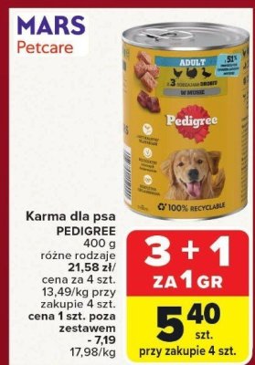 Karma dla psa PEDIGREE Adult różne rodzaje 400g promocja w Carrefour Market