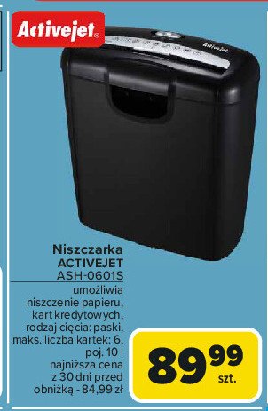 Niszczarka ash-0601s Activejet promocja w Carrefour