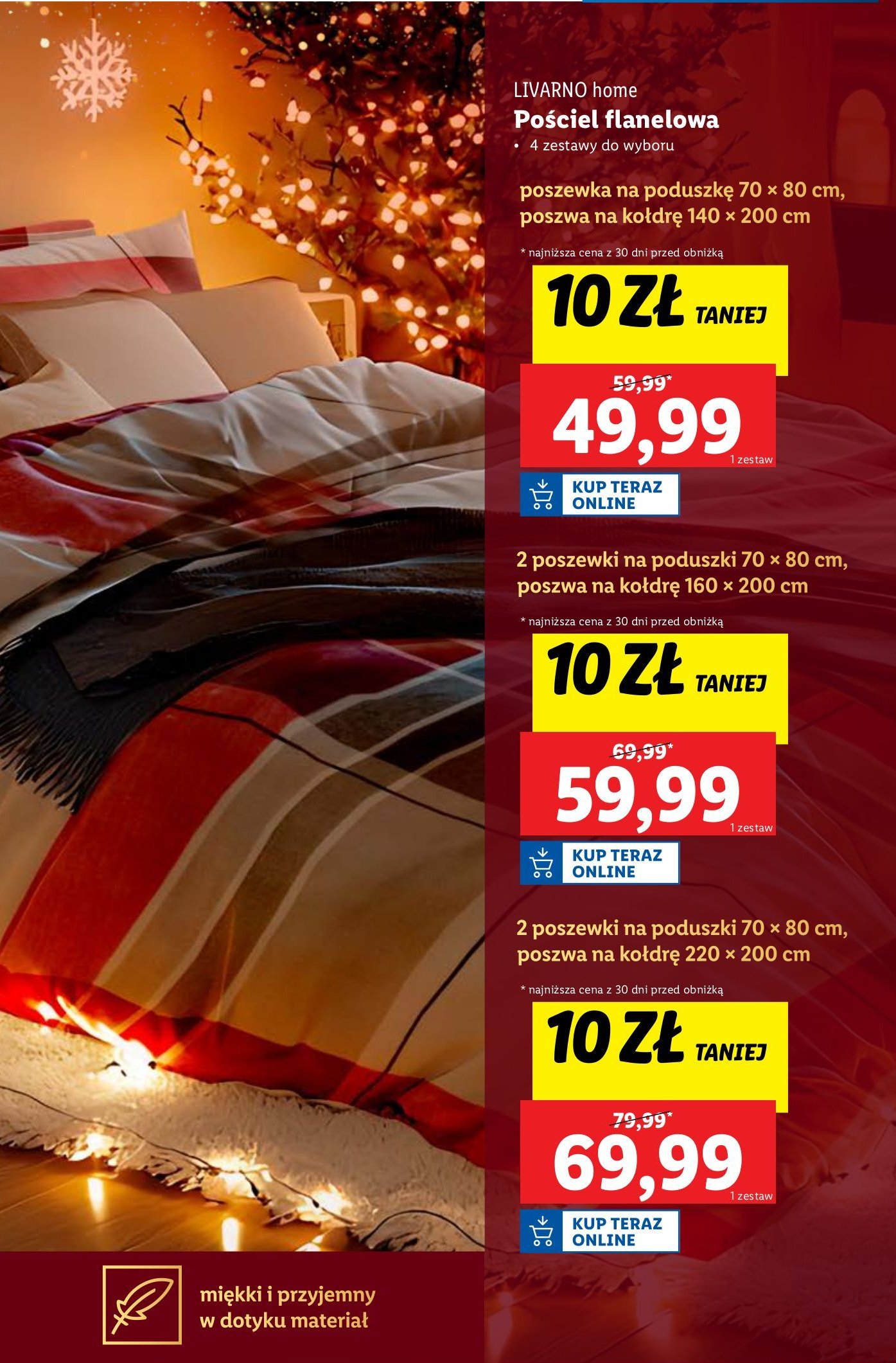 Komplet poscieli flanelowej 160 x 200 cm + 2 x 70 x 80 cm promocja w Lidl