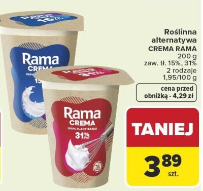 Roślinna alternatywa CREMA RAMA 200g różne rodzaje promocja w Carrefour