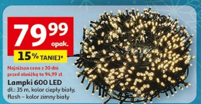 Lampki 600 LED dł.: 35 m, kolor ciepły biały, flash - kolor zimny biały promocja w Auchan