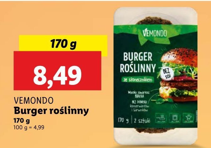 Burger roślinny ze słonecznikiem Vemondo promocja w Lidl