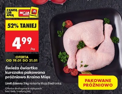Świeża ćwiartka kurczaka pakowana drób z rodzimej Krainy Mięs promocja w Biedronka