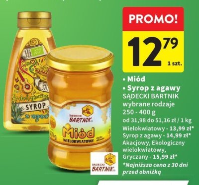 Miód Syrop z agawy SĄDECKI BARTNIK wybrane rodzaje promocja w Intermarche