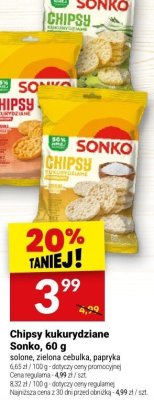 Chipsy kukurydziane Sonko, 60 g solone, zielona cebulka, papryka promocja w Twój Market