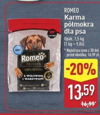 Karma dla psa z wołowiną i warzywami Romeo (karma) promocja w Aldi