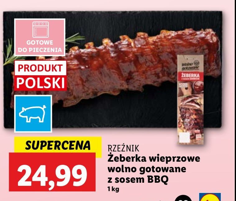 Żeberka wieprzowe wolno gotowane z sosem bbq Rzeźnik codzienna dostawa promocja w Lidl