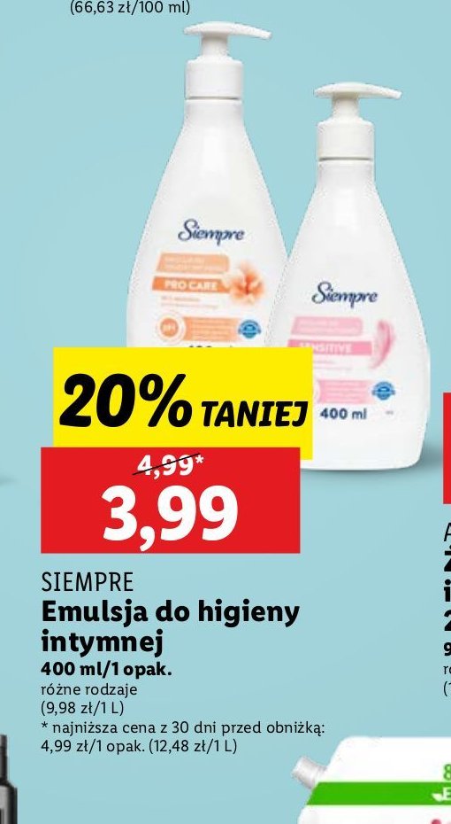 Emulsja do higieny intymnej pro care Siempre promocja