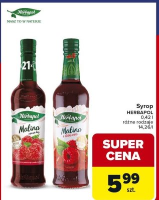 Syrop Herbapol Malina z liściem maliny 0,42l różne rodzaje promocja w Carrefour