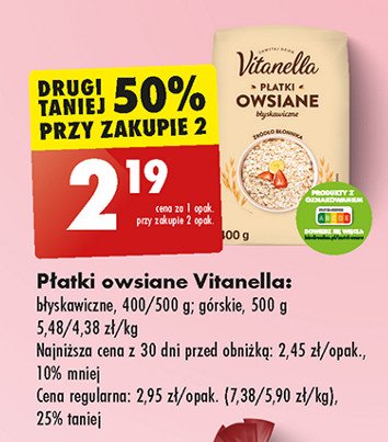 Płatki owsiane górskie Vitanella promocja w Biedronka