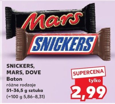Baton różne rodzaje Snickers, Mars, Dove promocja w Kaufland