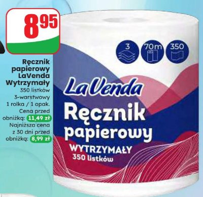 Ręcznik papierowy LaVenda wytrzymały 350 listków 3-warstwowy promocja w Dino