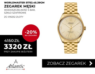 Zegarek męski WORLDMASTER 51752.45.39GM wodoszczelność 5 BAR, szkło szafirowe ZG-016252 złoty promocja w Briju