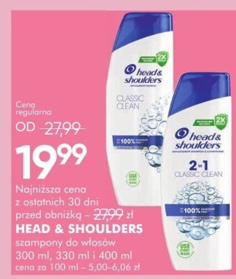 Szampon HEAD & SHOULDERS szampony do włosów, 300 ml, 330 ml i 400 ml, cena za 100 ml - 5,00-6,66 zł promocja w Super-Pharm