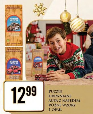 Puzzle drewniane auta z napędem różne wzory promocja w Dino