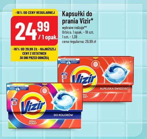 Kapsułki do prania alpejska świeżość Vizir all in one pods promocja w POLOmarket