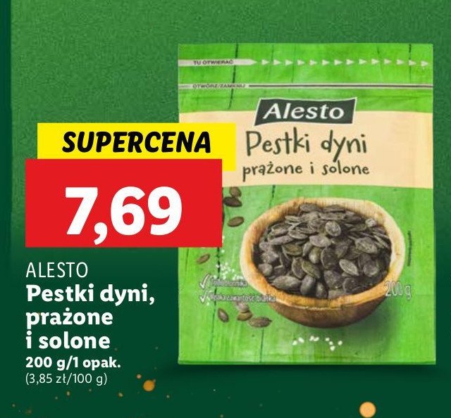 Pestki dyni styryjskiej prażone i solone Alesto promocja w Lidl