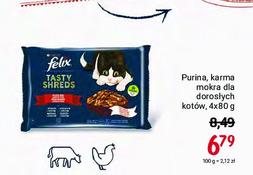 Karma dla kota wołowina kurczak Purina felix tasty shreds promocja