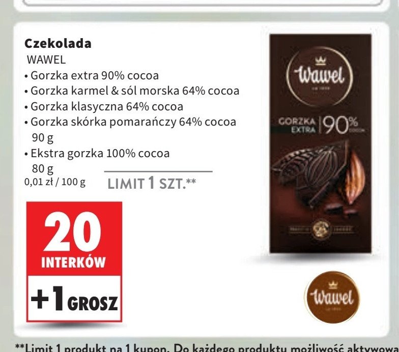 Czekolada gorzka 64 %  skórka pomarańczy Wawel promocja w Intermarche