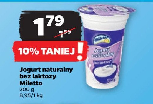 Jogurt naturalny bez laktozy 0% Miletto promocja