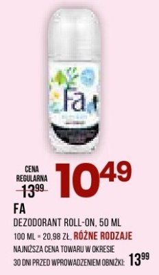 Dezodorant FA roll-on, 50 ml, różne rodzaje promocja w Drogerie Natura