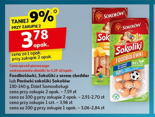 Parówki z serem cheddar Sokołów sokoliki promocja w Auchan