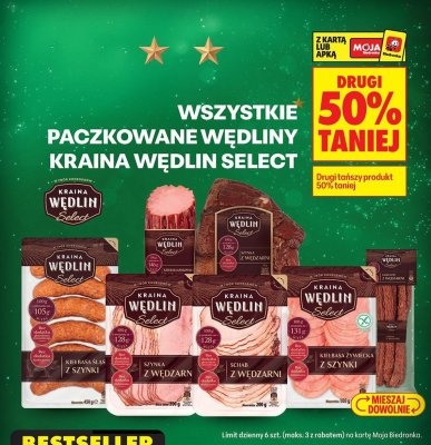 Wędliny wszystkie rodzaje drugi produkt -50% promocja w Biedronka