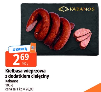 Kiełbasa wieprzowa z dodatkiem cielęciny Kabanos promocja w Leclerc