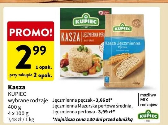 Kasza jęczmienna mazurska perłowa średnia Kupiec promocja