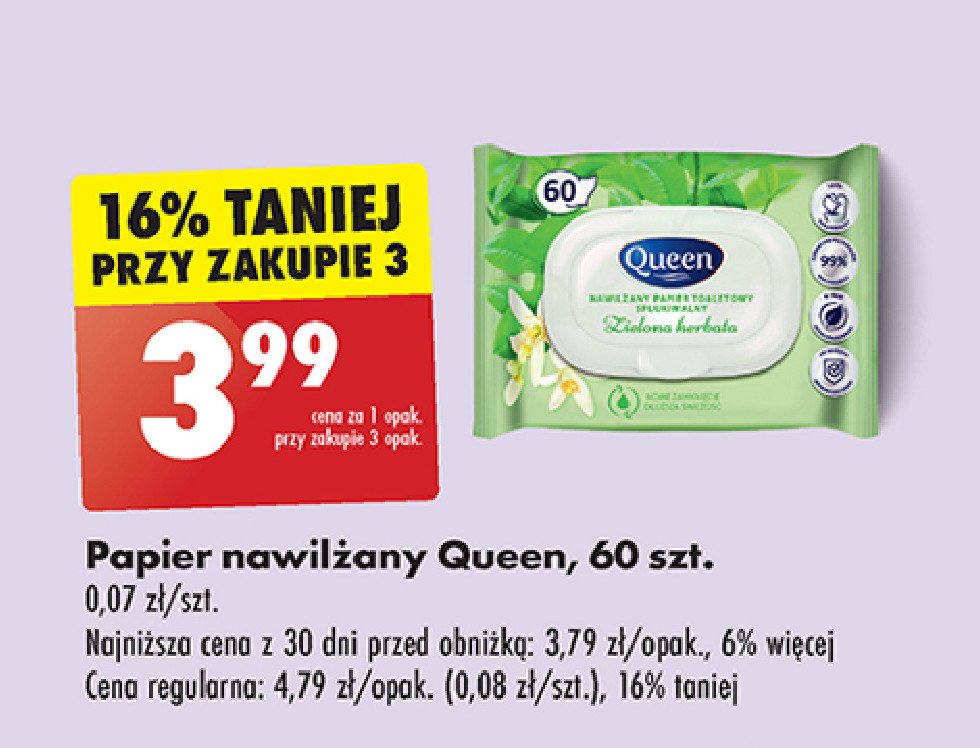 Papier toaletowy nawilżany zielona herbata Queen promocja