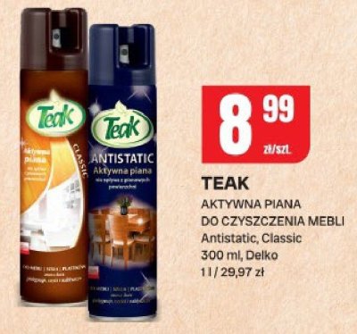 Aktywna piana do czyszczenia mebli Teak Antistatic Classic Delko promocja w Chorten